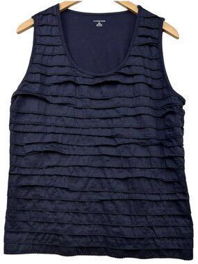 Lands' End Women's Ruffled Tank Top Sleeveless Summer Size XL Navy Blue Solid